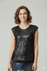 Women'S Party Top with Sequins And a Fitted Design Black